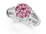 Fancy Pink Round Cut Diamond Vintage-Inspired Milgrain Ring Set in Silver with Accent Split Shank