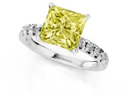 Fancy Yellow Princess Cut Diamond Solitaire Pavé Engagement Ring Set in Platinum with Round Band and Prong Setting