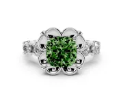 Cushion Cut Floral Engagement Ring Setting for a Fancy Green Lab-Grown Diamond | Petal Frame | White Gold