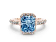 Radiant Cut Halo Pavé Engagement Ring Setting for a Fancy Blue Lab-Grown Diamond | Rose Gold