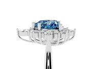Fancy Blue Heart Cut Diamond Cluster Halo Ring Set in Silver with Marquise and Round Accents