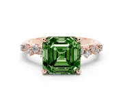 Asscher Cut Graduated Accent Engagement Ring Setting for a Fancy Green Lab-Grown Diamond | Rose Gold