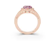 Fancy Pink Heart Cut Diamond Halo Ring Set in Rose gold with Accent Split Shank and Prong Setting