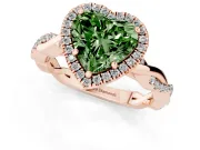 Fancy Green Heart Cut Diamond Halo Twisted Band Ring Set in Rose gold with Prong Setting