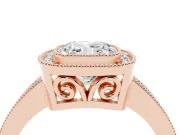 Cushion Cut Diamond Halo Ring Set in Rose gold with Pavé Band and Milgrain-Edged Prongs