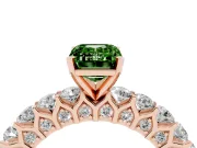 Emerald Cut Shared Prong Engagement Ring Setting for a Fancy Green Lab-Grown Diamond | Rose Gold