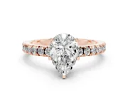 Pear Cut Diamond Pavé Band Solitaire Set in Rose gold with Prong Setting