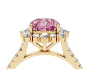 Cushion Cut Scalloped Halo Engagement Ring Setting for a Fancy Pink Lab-Grown Diamond | Single Row Pave | Yellow Gold