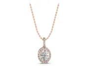 Oval Lab-Grown Diamond Halo Pendant Necklace | Pavé Bail | Rose Gold