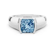 Princess Cut Half Bezel Solitaire Engagement Ring Setting for a Fancy Blue Lab-Grown Diamond | Wide Band | White Gold