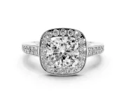 Cushion Cut Framed Halo Engagement Ring Setting | Graduated Pavé Band | Platinum