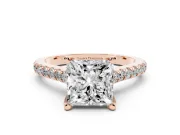 Princess Cut Hidden Halo Pave Engagement Ring Setting | Claw Prongs | Rose Gold