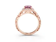 Cushion Cut Leaf Halo Engagement Ring Setting for a Fancy Pink Lab-Grown Diamond | Bezel Accents | Rose Gold