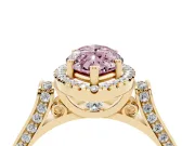 Fancy Pink Marquise Cut Diamond Halo Ring Set in Yellow gold with Pavé-Lined Split Shank Band