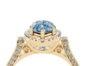 Fancy Blue Marquise Cut Diamond Halo Ring Set in Yellow gold with Pavé-Lined Split Shank Band