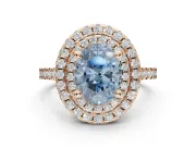 Oval Double Halo Engagement Ring Setting for a Fancy Blue Lab-Grown Diamond | Pave Shoulders | Rose Gold