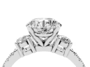 Three-Stone Round Cut Diamond Pavé Band Ring Set in Silver with Prong Setting