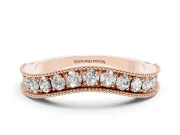 Round Diamond Contour Wedding Band Set in Rose gold with Milgrain Pavé Setting