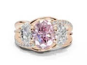 Oval Three Stone Split Shank Engagement Ring Setting for a Fancy Pink Lab-Grown Diamond | Matching Sides | Rose Gold