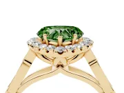 Fancy Green Heart Cut Diamond Halo Engagement Ring Set in Yellow gold with Filigree Band and Prong-Set Center