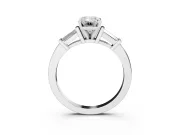 Emerald Cut Diamond Solitaire Ring Set in White gold with Tapered Baguette Accents and Prong Setting