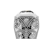 Fancy Black Princess Cut Diamond Bezel Ring Set in White gold with Milgrain Accent Band