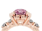 Fancy Pink Radiant Cut Diamond Floral Halo Ring Set in Rose gold with Shared Prong Band