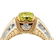 Fancy Yellow Emerald Cut Diamond Vintage-Inspired Milgrain Ring Set in Yellow gold with Accent Split Shank