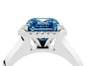 Fancy Blue Asscher Cut Diamond Halo Ring Set in Silver with Cathedral Band and Prong Setting