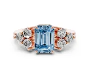 Emerald Cut Cluster Side Stone Engagement Ring Setting for a Fancy Blue Lab-Grown Diamond | Plain Band | Rose Gold