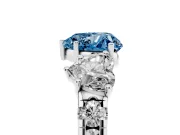 Fancy Blue Heart Cut Diamond Three-Stone Ring Set in Silver with Pavé Band