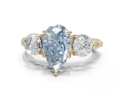 Pear-Shaped Three Stone Engagement Ring Setting for a Fancy Blue Lab-Grown Diamond | Tapered Pave Band | Yellow Gold
