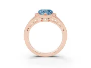 Fancy Blue Heart Cut Diamond Halo Ring Set in Rose gold with Accent Split Shank and Prong Setting
