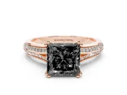 Princess Cut Split Shank Engagement Ring Setting for a Black Center | Pavé Band | Rose Gold