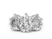 Pear-Shaped Three Stone Engagement Ring Setting | Large Side Stones | Sterling Silver