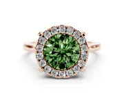 Round Halo Engagement Ring Setting for a Fancy Green Lab-Grown Diamond | Claw Corners | Rose Gold