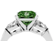 Fancy Green Three-Stone Princess Cut Diamond Ring Set in White gold with Pear Side Stones and Prong Setting
