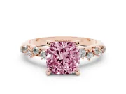 Cushion Cut Graduated Accent Engagement Ring Setting for a Fancy Pink Lab-Grown Diamond | Rose Gold