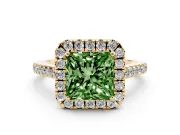 Princess Cut Halo Engagement Ring Setting for a Fancy Green Lab-Grown Diamond | Pave Shoulders | Yellow Gold