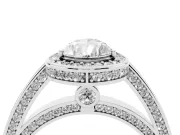 Pear Cut Diamond Halo Pavé Split Shank Ring Set in White gold with Prong Setting