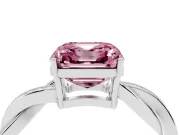 Fancy Pink Asscher Cut Diamond Solitaire Twisted Pavé Ring Set in Silver with Prong Setting