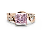 Princess Cut Bypass Solitaire Engagement Ring Setting for a Fancy Pink Lab-Grown Diamond | Pavé Strands | Rose Gold