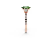 Oval Three Stone Engagement Ring Setting for a Fancy Green Lab-Grown Diamond | Pave Shoulders | Rose Gold