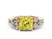 Cushion Cut Cluster Side Stone Engagement Ring Setting for a Fancy Yellow Lab-Grown Diamond | Plain Band | Yellow Gold