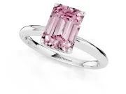 Fancy Pink Emerald Cut Diamond Solitaire Engagement Ring Set in Platinum with Prong Setting and Polished Band
