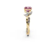 Fancy Pink Asscher Cut Diamond Floral Vine Solitaire Engagement Ring Set in Yellow gold with Marquise Leaves