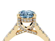 Oval Hidden Halo Pave Engagement Ring Setting for a Fancy Blue Lab-Grown Diamond | Claw Prongs | Yellow Gold
