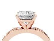Princess Cut Diamond Solitaire Ring Set in Rose gold with Slim Pavé Band and Prong Setting