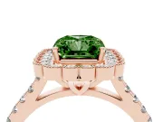 Fancy Green Radiant Cut Diamond Milgrain Floral Halo Engagement Ring Set in Rose gold with Pavé Band