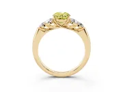 Fancy Yellow Oval Cut Diamond Cluster Ring Set in Yellow gold with Round Accent Stones and Prong Setting on a Plain Band